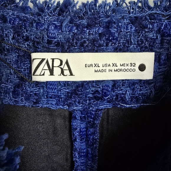 ZARA, New Blue Tweed Pinafore Preppy Jeweled Pocket Mini Dress Womens Size XL - Picture 10 of 13